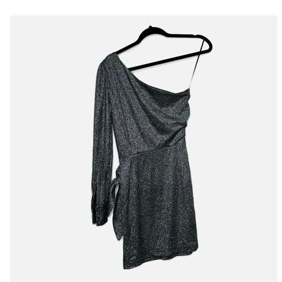 Yumi Kim Studio 54 Asymmetrical One Sleeve Mini Dress - Gun Metal Sparkle XXS - Picture 6 of 13
